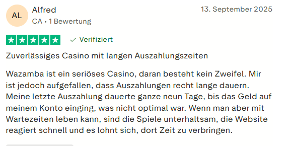 Trustpilot Bewertung für Wazamba Casino